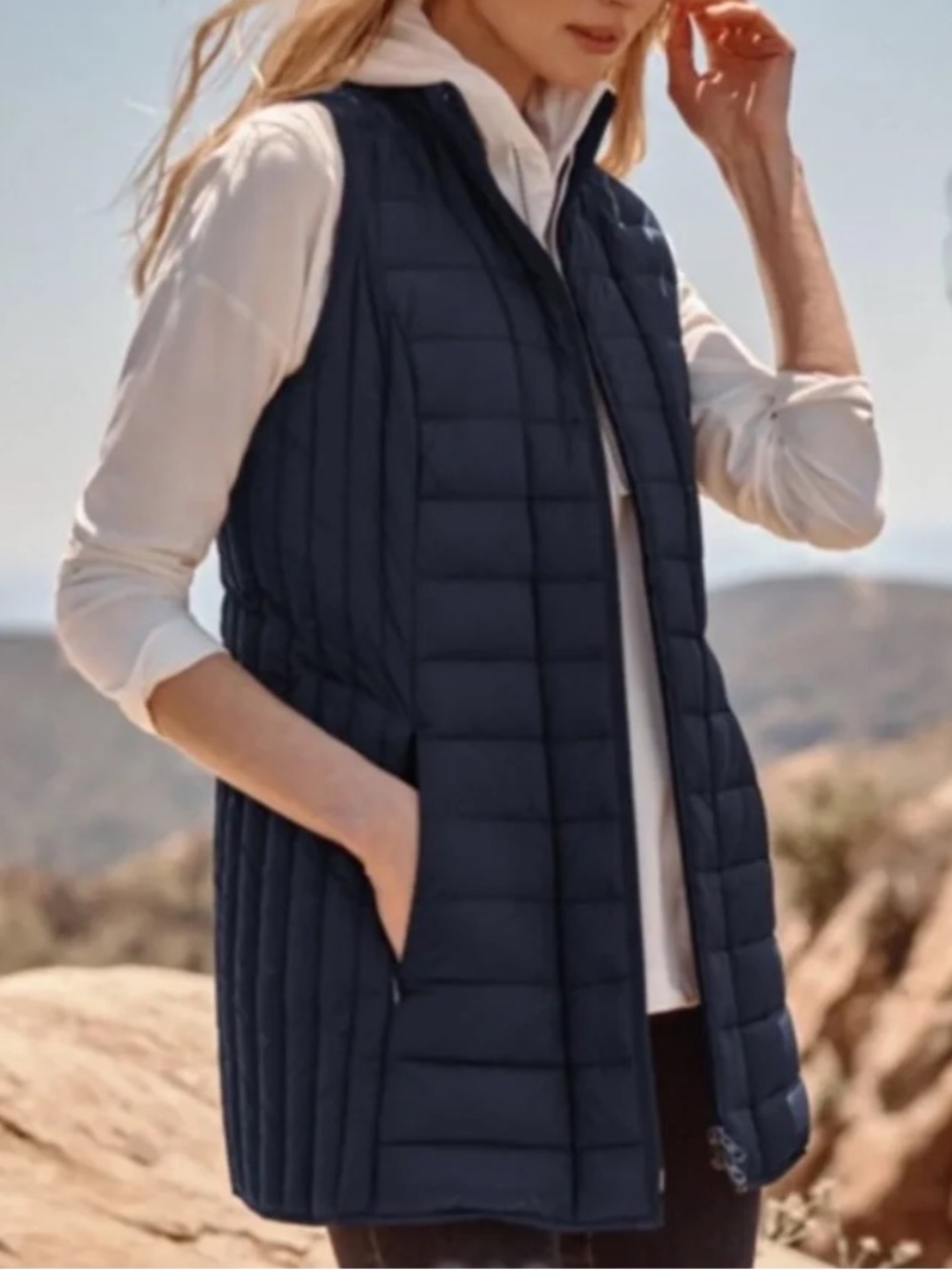J. Jill Down Navy Blue Down Women's Puffer Vest Quilted Full Zip 3XL